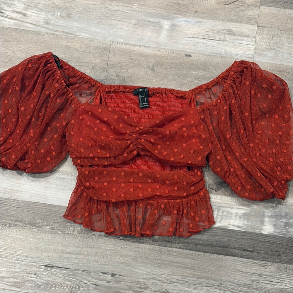 Red Polka Dot Puff Sleeve Top